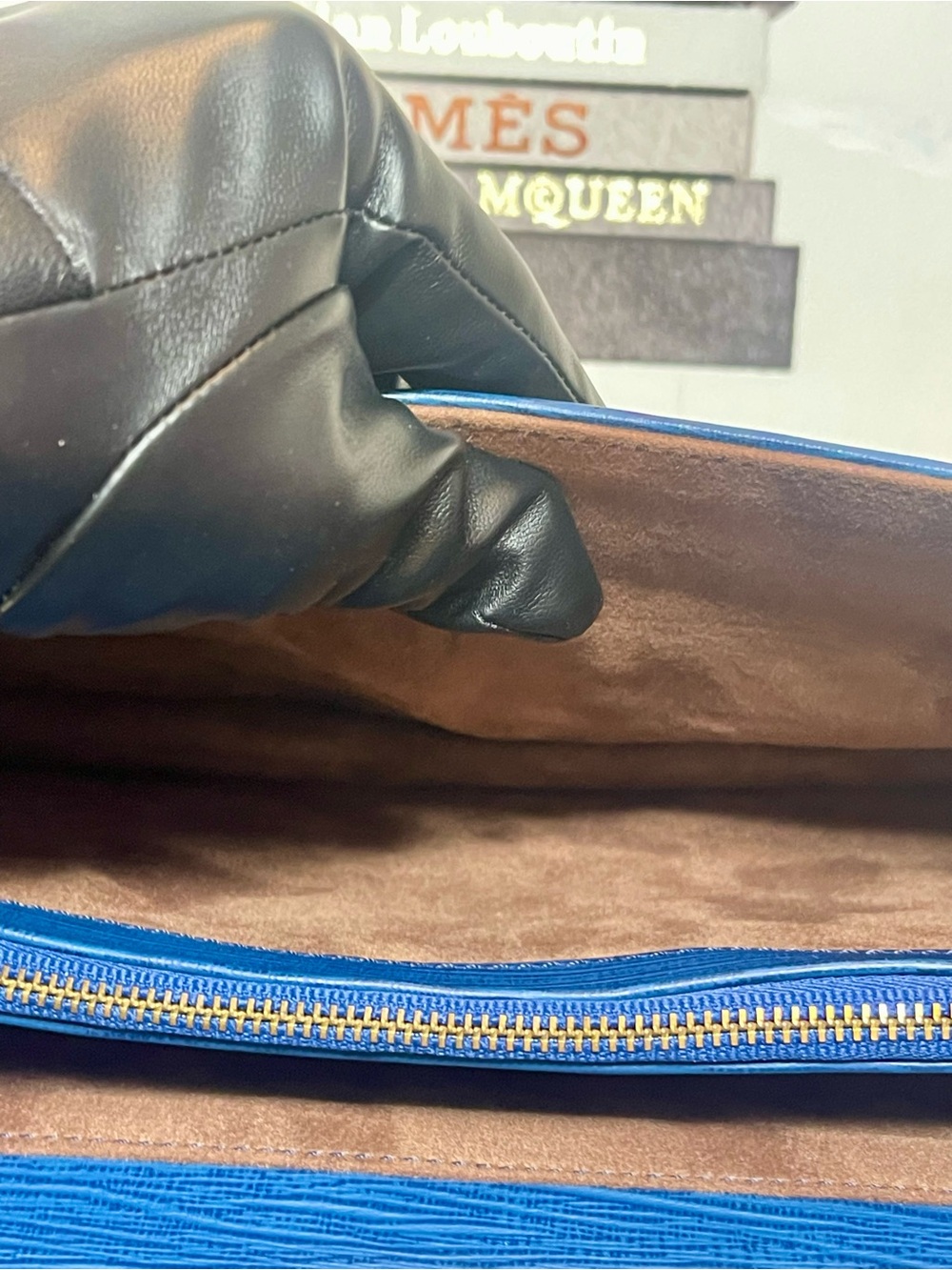 EUC Versace Blue Epi Leather Satchel with Gold-Tone Lock - Picture 9 of 14